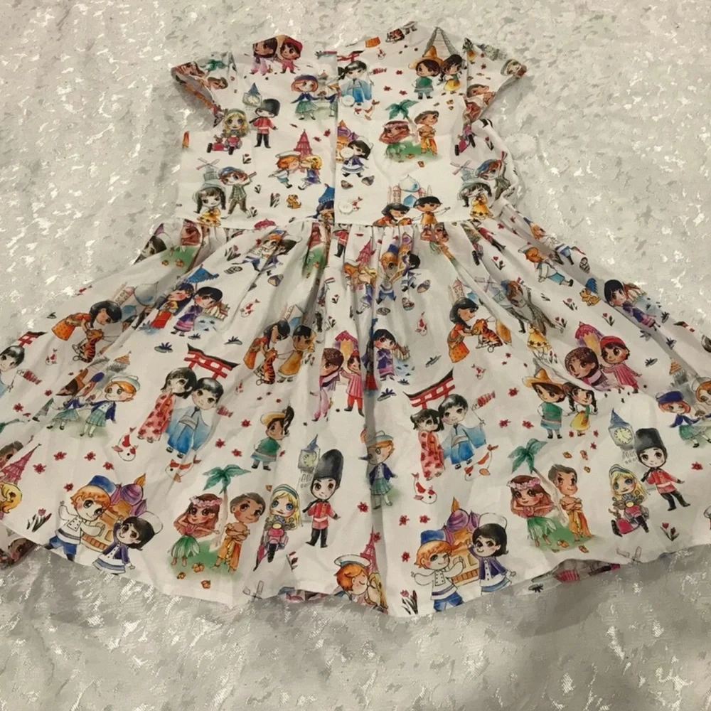 Cute Blue-Collar White Kids Costume Dress with Character Print NWT Size 9/10